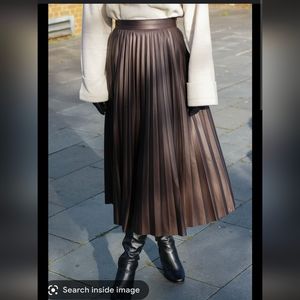 Zara faux leather brown pleated maxi skirt
